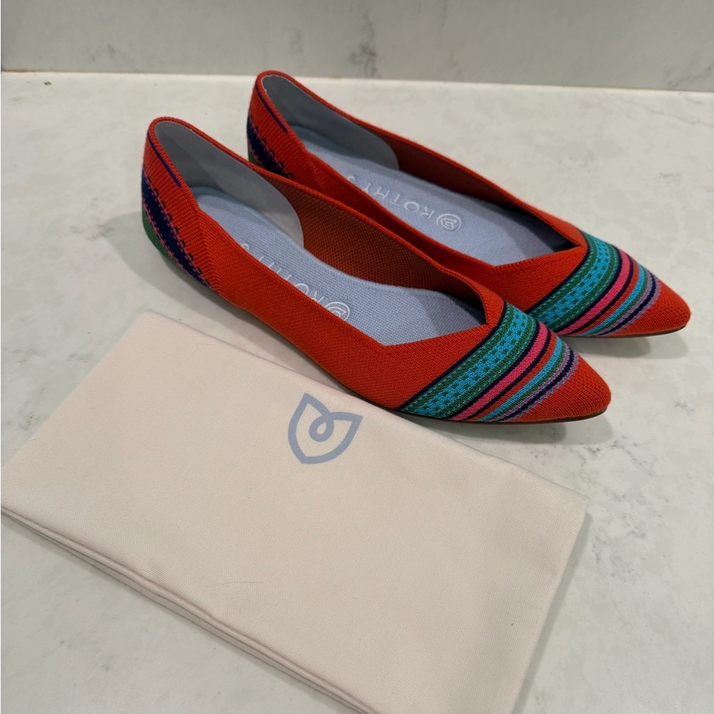 RARE RETIRED Rothy's Merino Blaze Striped Flats Points Sz 9 EUC w Dustbag